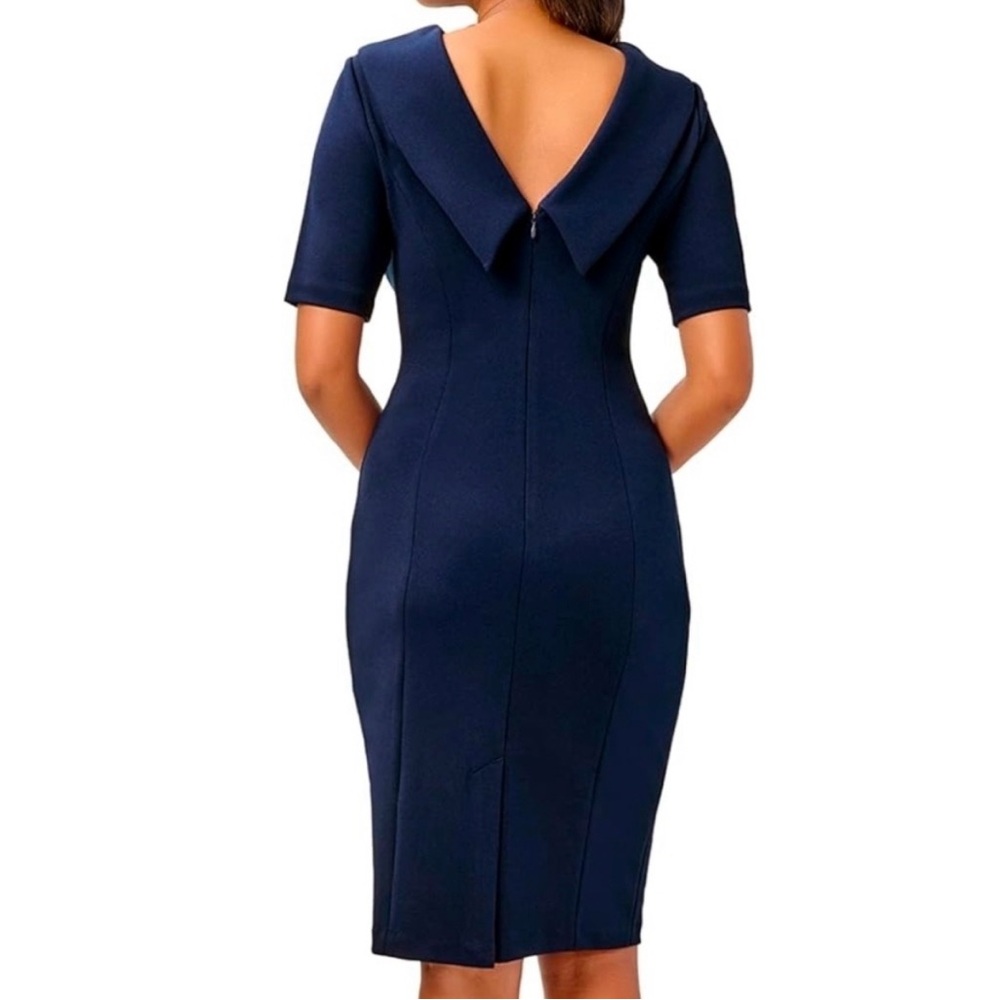 NWT Adrianna Papell Rolled Neck Crepe Sheath Dress | navy sateen | size 6
